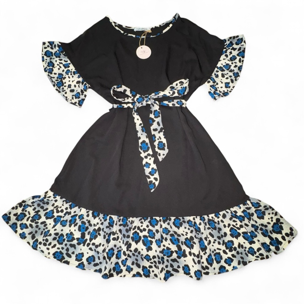 Stunning Lizabell Black Dress with Leopard Print Trim!